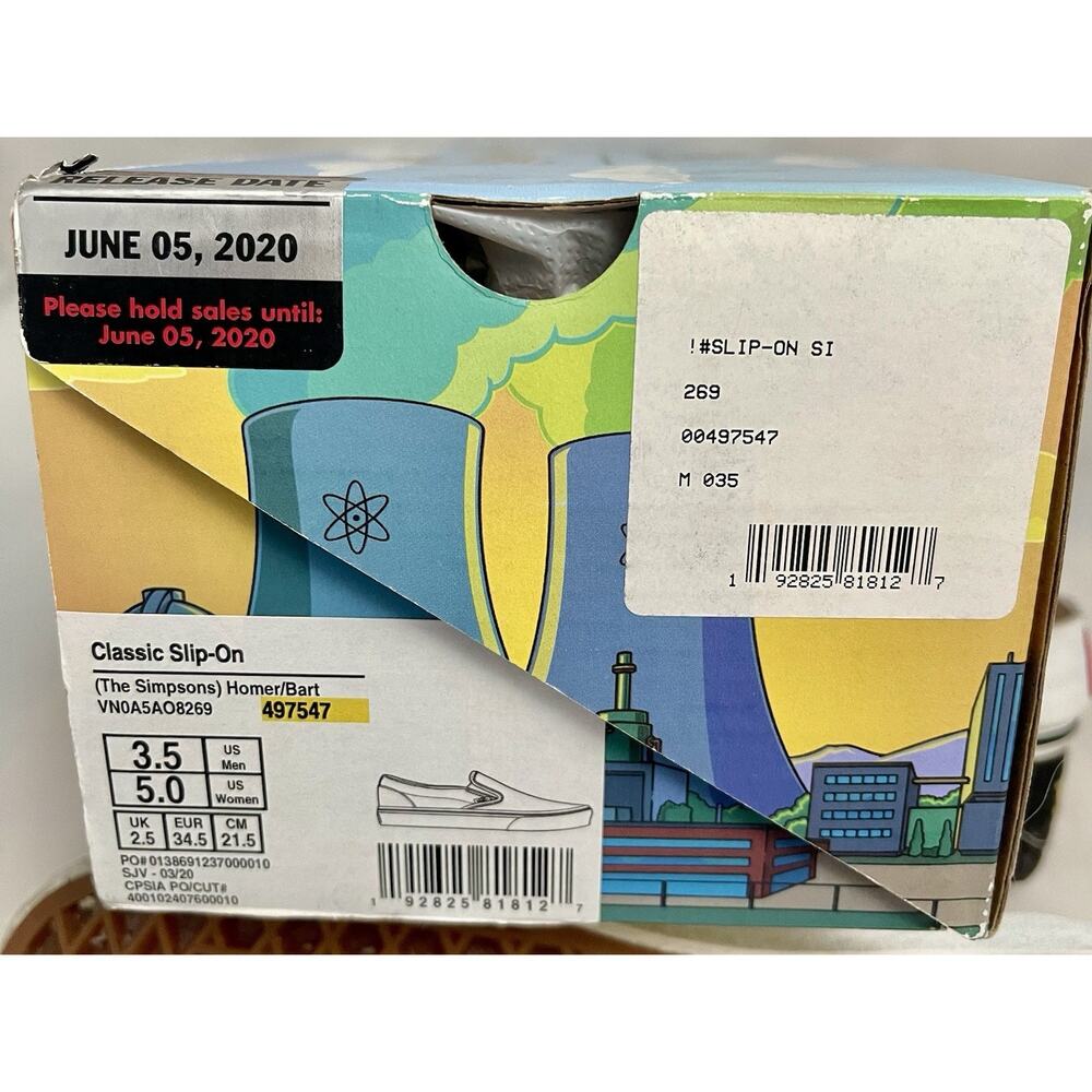 USED - Vans Classic Slip-On The Simpsons Homer/ Bart 3.5 Men/ 5 Women’s W/Box - Picture 8 of 8